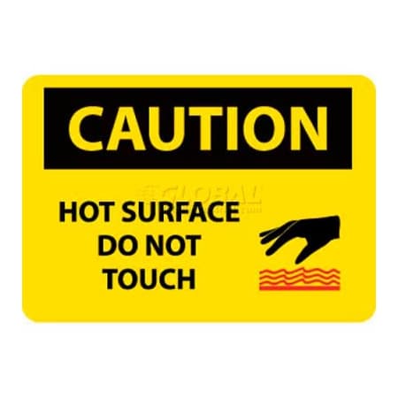 NMC OSHA Sign, Caution Hot Surface Do Not Touch, 10in X 14in, Yellow/Black